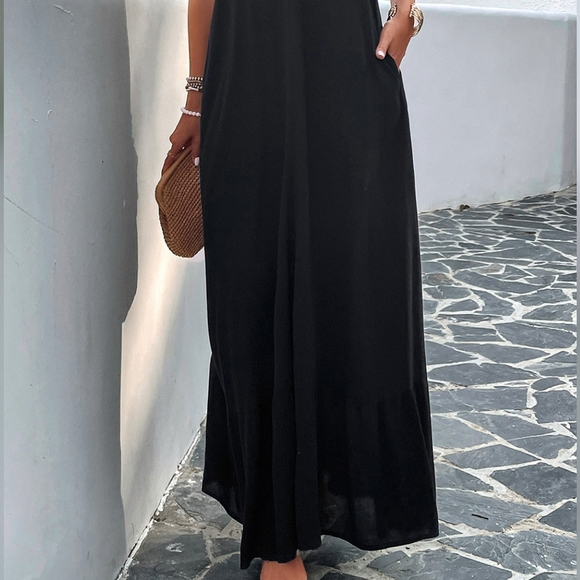 Oversized Pocket Casual Sleeveless V-Neck Low Back Long Summer Maxi Dress - Picture 14 of 16